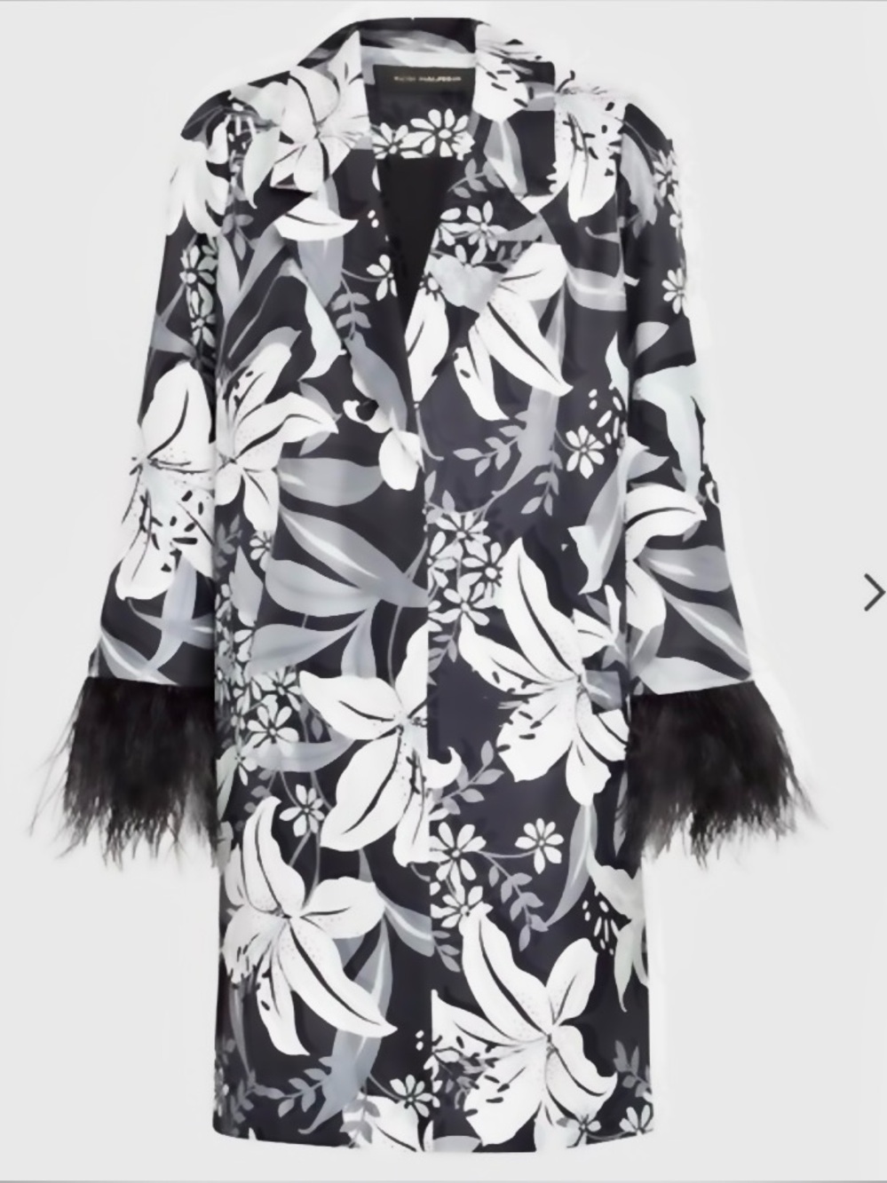 NWT Kobi Halperin Logan Feather-Trim Floral-Print Silk Coat Size M